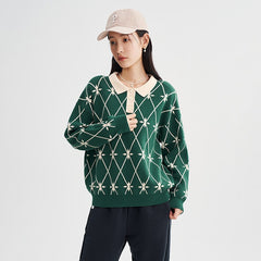 Sweaters woman Long Sleeves Polo Neck with  Green Casual Chic Tops