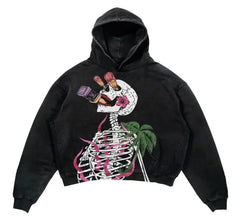 Hip-hop Dark Skull Print Hoodies Women Retro Autumn and Winter