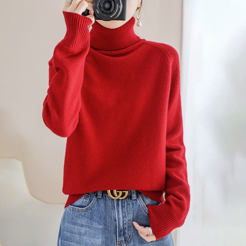 Sweater Turtleneck Cashmere Pullovers Long Sleeve Casual Basic Femme Sweater