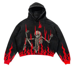 Hip-hop Dark Skull Print Hoodies Women Retro Autumn and Winter