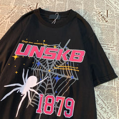 Knitted Love American Retro Spider Print Women's T-shirt Streetwear