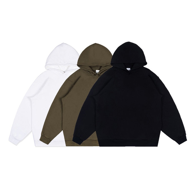Hoodie Men Hidden Pocket Pure Cotton Oversized Vintage Thick Heavy Fabric  Hooded