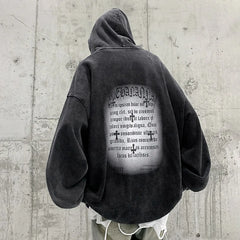 Print Pullover Harajuku Sweatshirt Denim Mens Hoodie Loose Sweatshirt