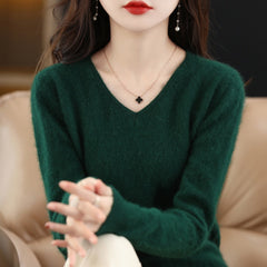 Sweater woman V-Neck Knitted Pullover Mink Cashmere Jumper Female  Soft Super Warm Sweater