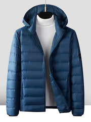 Men Winter Jacket Layered Goose Down Hooded Windproof Warm Thick Coat