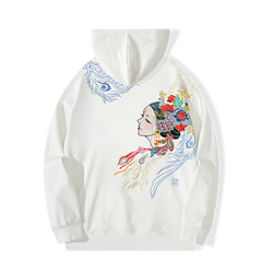 Pullover Harajuku Vintage Hoodies with Embroidered Peacock Wing for Men Cotton Designer Style
