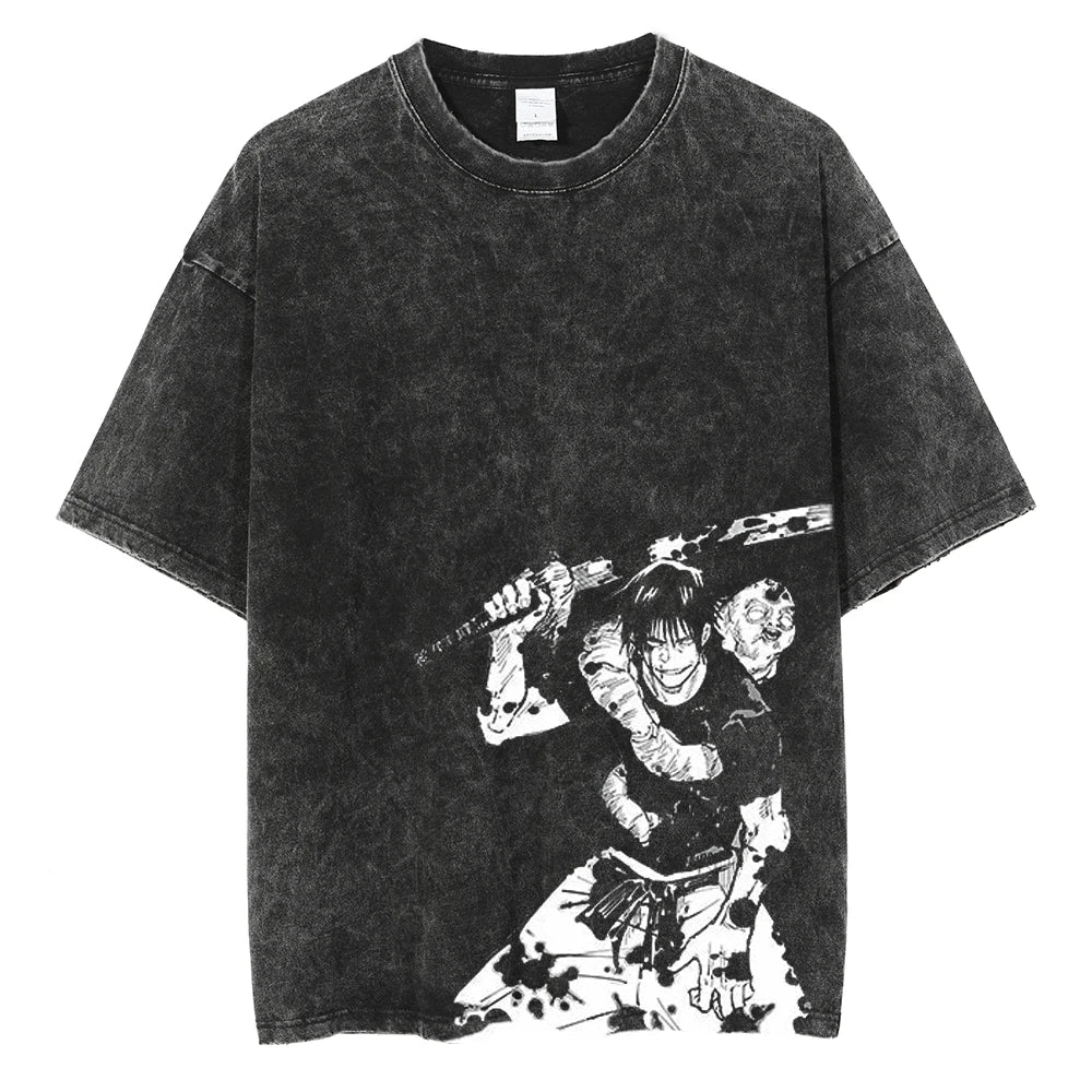 Streetwear Sleeve Vintage T-Shirt Japanese Anime Graphic Print Harajuku Casual Loose