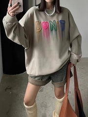 Autumn Winter Doodle Letter Embroidery O-Neck Cotton Casual Hooded Sweatshirt