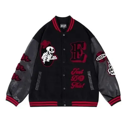 Men Skull Embroidered Baseball Jacket High Street Fashion Coat