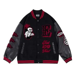 Men Skull Embroidered Baseball Jacket High Street Fashion Coat