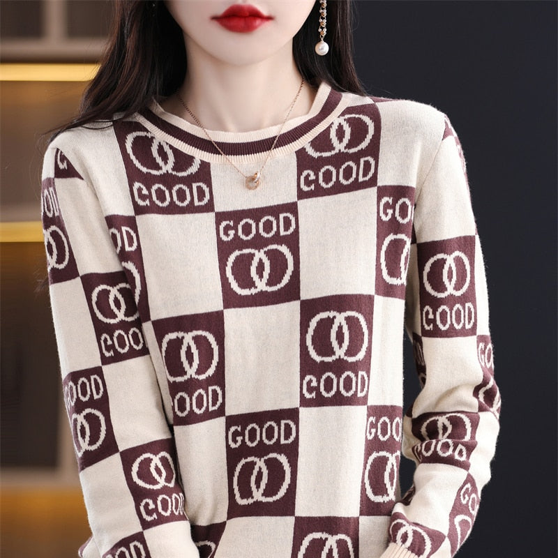 Sweater Women Cotton Round Neck Pullover Loose Long-Sleeved Ladies Top Knit Bottoming Shirt