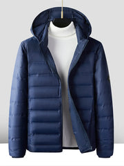 Men Winter Jacket Layered Goose Down Hooded Windproof Warm Thick Coat