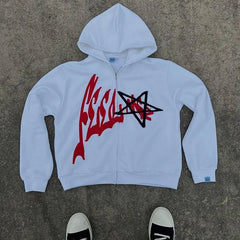 Men's Letter Print Zip-Up Hoodie Casual Oversized