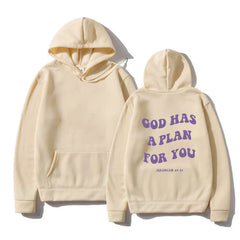 Purple GOD HAS A PLAN FOR YOU Graffiti Hoodies for Women Street Fashion Pullover
