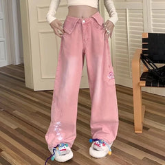 Retro Vibe Embroidered Carpenter Pants for a Stylish Workday