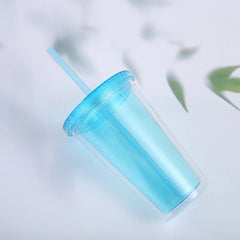Reusable Double-Layer Tumblers with Lids and Straws - Ideal for Party, Juice, Birthday