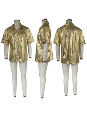 She's Iconic Metallic Button Down Top