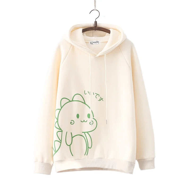 2023 Kawaii Dinosaur Hoodie with Horn - Warm Fleece Women's Pullover