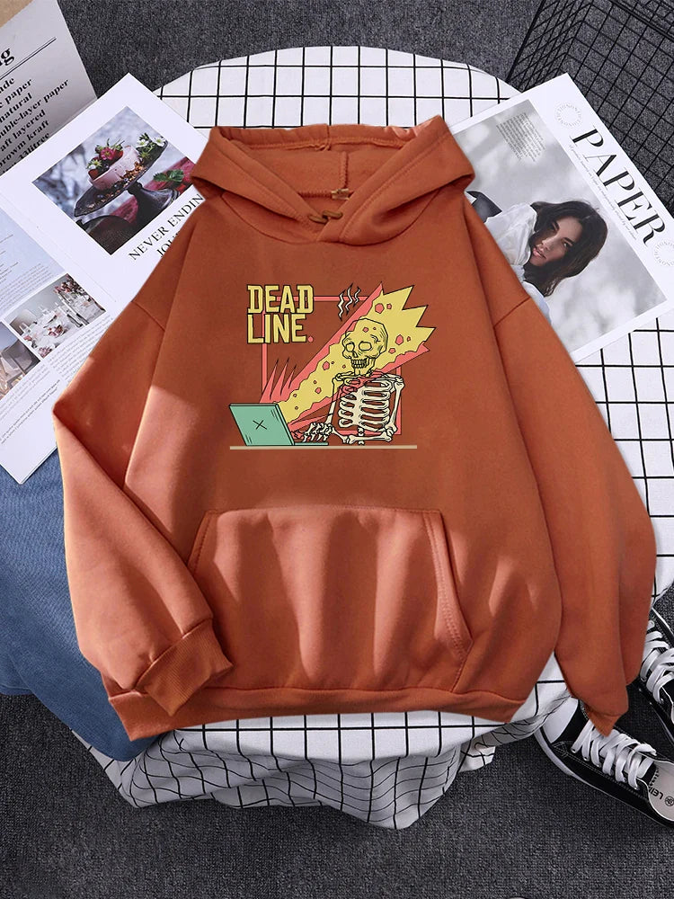 Cartoons Fleece When You Facing The Dead Line Print Men Fashion Loose Hoodie
