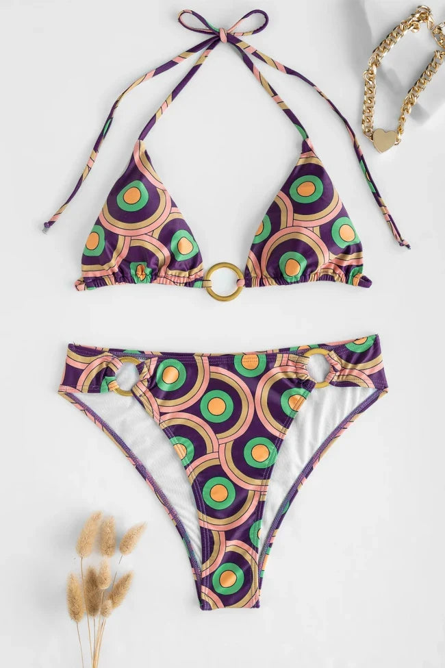 2024 New Slim Fit Swimsuit Sexy Cute Printed Bikini Tie Strap