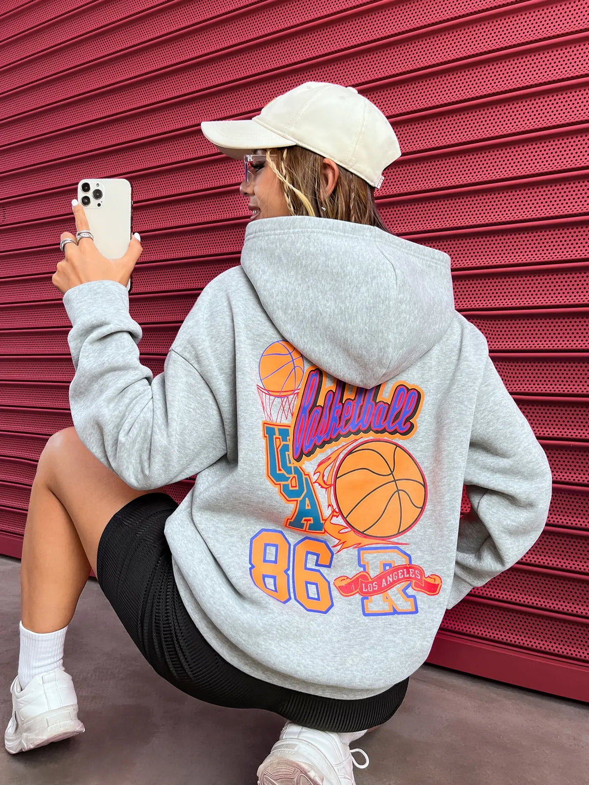 Basketball Usa 86 Letter Cartoons Printing Hoodies Women Fleece Fashion Autumn Casual