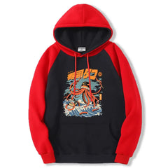 Printing Sweatshirts Pocket Spliced Fleece Pullovers Loose Warm Comfortable Neutralstreetwears