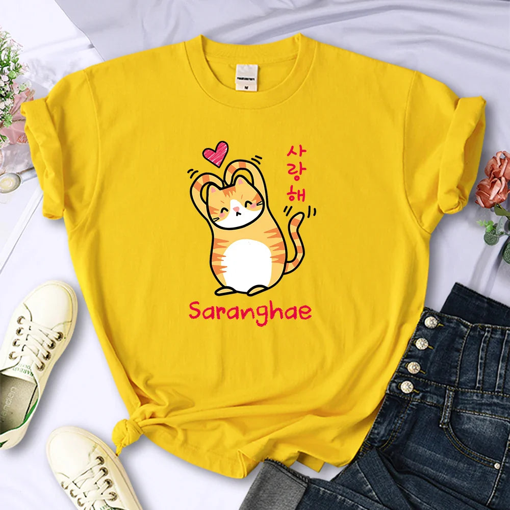 Cat Love Women's Tee Hip Hop Vintage Casual