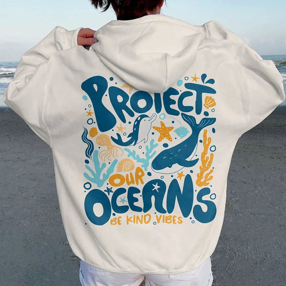 Protect Our Oceans Respect the Local Print Women Hoodies Trend Streetwear