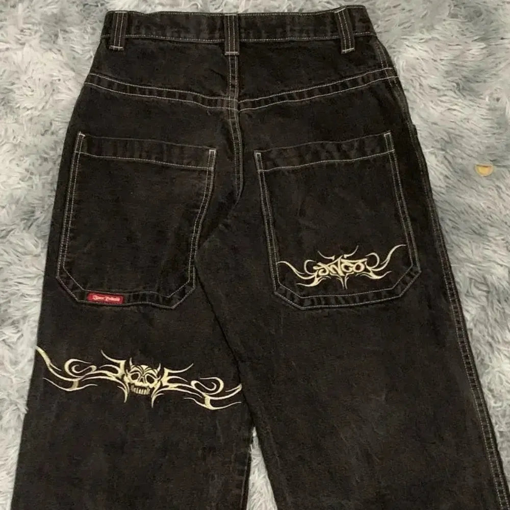Y2K Hip Hop Retro Graphic Baggy Jeans Black Pants