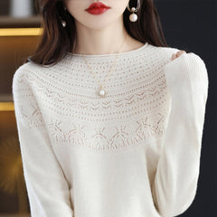 Autumn Winter New Seamless One-Line Pullover WooL Round S Neck UpperBody Hollow