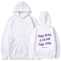 Purple GOD HAS A PLAN FOR YOU Graffiti Hoodies for Women Street Fashion Pullover
