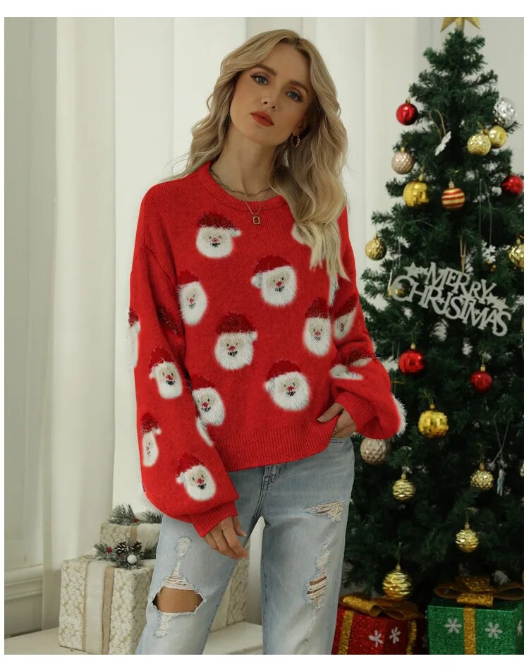 Christmas Pullover Sweaters for Women Cute Santa Oversized
