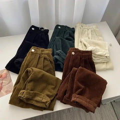 Retro High Waist Corduroy Pants Trousers Korean Fashion Baggy All Match Black Pant