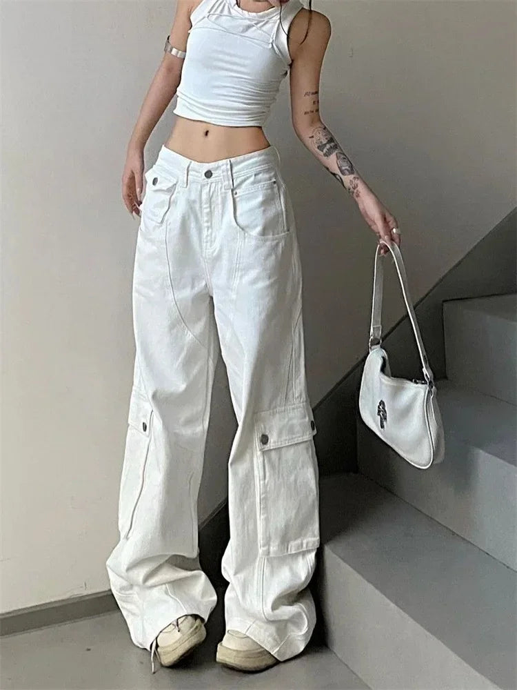 Y2K Vintage White Cargo Jeans for Women