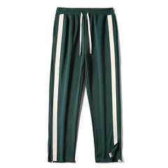 Men Striped Slit Pants Spring Autumn Straight Wide Leg
