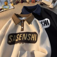 Loose Retro Versatile Long Sleeves Stitching Thick Chic Clothes