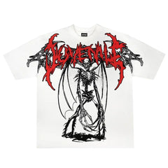 2024 New Harajuku Gothic Demon Hellfire Skull Print T-shirt