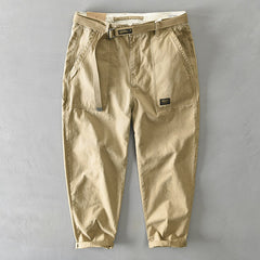 Cotton Men Cargo Pants Korean Style  Casual Loose Belt Mid Waist Slim Fit