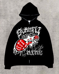 Zip Up Gothic Cartoon Hoodie Women Y2K Street Style
