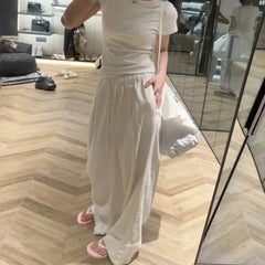 Basic Linen Pants Elastic Waist Harajuku Fashion Baggy Trousers Thin Oversized Casual
