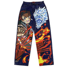 Y2K Baggy Anime Print Jeans Women's Harajuku Wide-Leg Streetwear