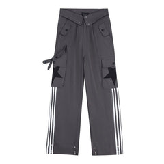 Y2K Women's Cargo Pants for Autumn 2023: Loose Fit, Star and Striped Design, Big Pockets, Harajuku Style