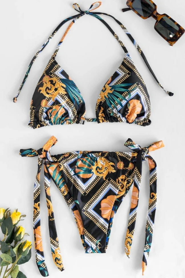 2024 New Slim Fit Swimsuit Sexy Cute Printed Bikini Tie Strap