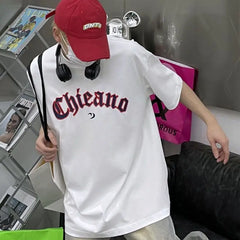 Men Retro Gothic High Street T-Shirt American Hip-Hop