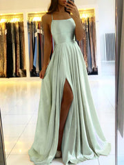 Simple Spaghetti Straps Sexy Slit Wedding Prom Party Gowns Vestidos