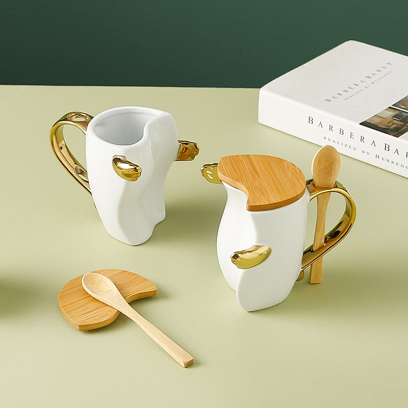 Coffee Mug With Spoon Gold Handle Cup Ceramic