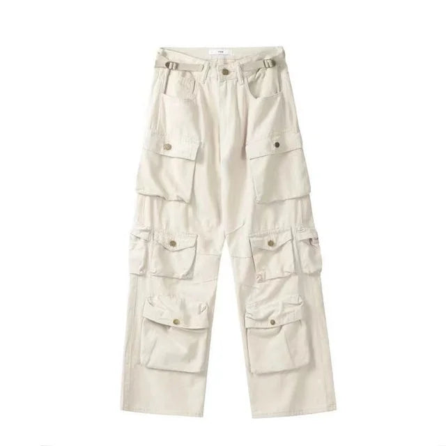 Y2K Plus-Size Tooling Jeans American Trend Multi-Pocket Straight and Loose Fit