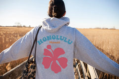 Honolulu Hawaii Pink Flower Design Hoodie For Woemn Fashion Street Style Pullover