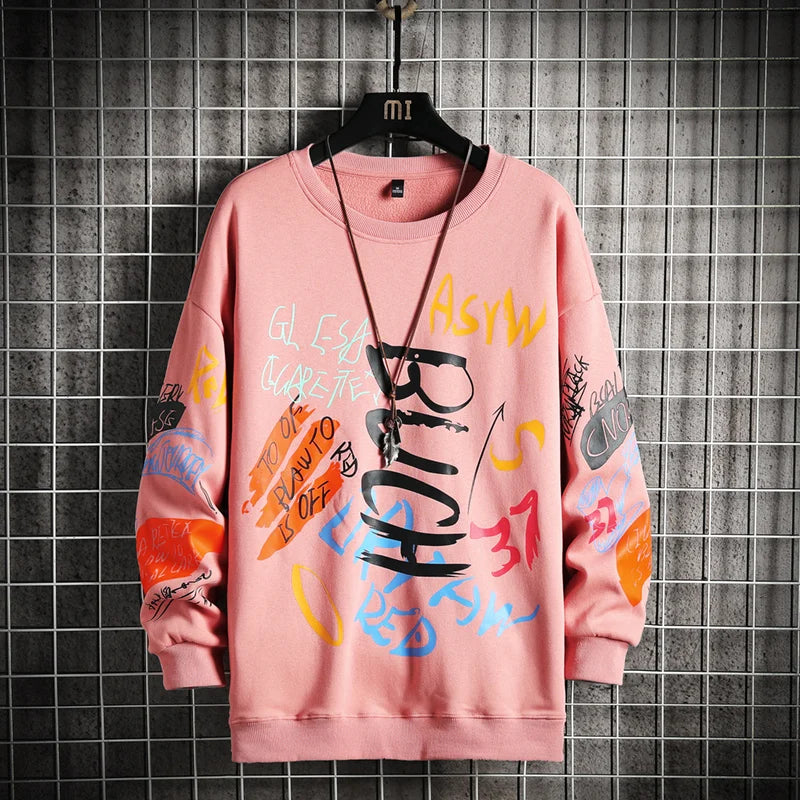 2023 Oversized Graffiti Hoodie Japanese Hip Hop Streetwear Pullover for Men