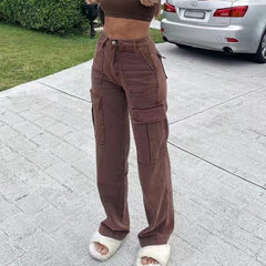 Women's Straight Leg Cargo Jeans with Multiple Pockets Ideal for Summer
